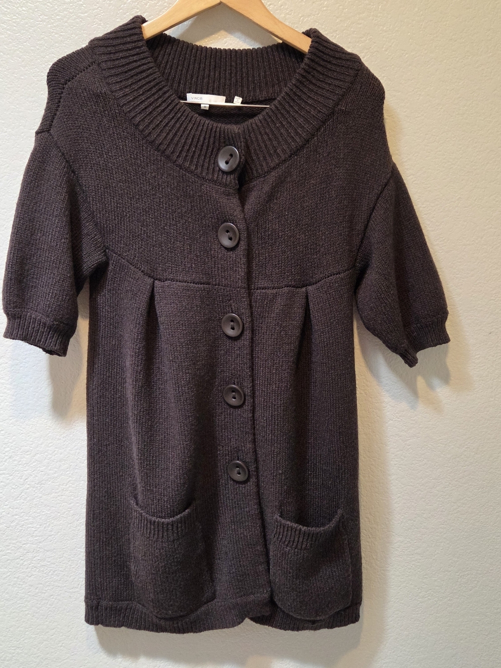 Vince Wool Blend Long Cardigan Sweater Size M Brown Minimalist